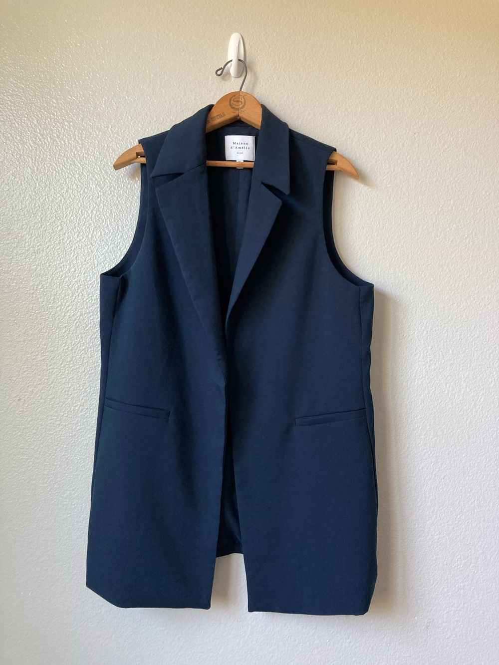Maison D'Amelie Open Front Relaxed Long Vest Menswear Inspired Minimalist sz L